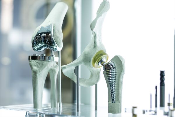 Modern knee and hip prosthesis made by CAD engineer and manufactured by 3d printing. (Monstar Studio/Adobe Stock)