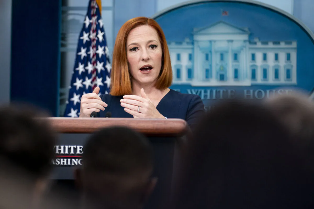 White House press secretary Jen Psaki speaks at a daily press conference in the James Brady Press Briefing Room of the White House in Washington on April 29, 2022. (Sarah Silbiger/Getty Images)