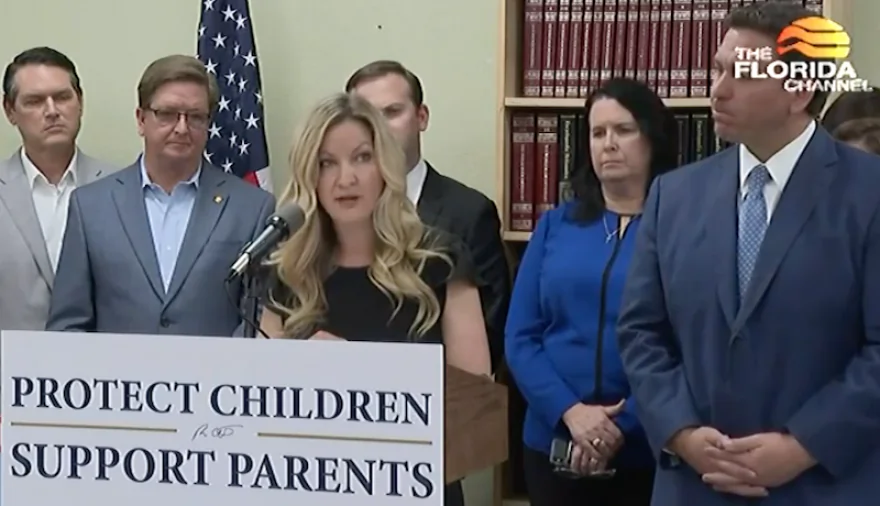 January Littlejohn addresses the media at a March 28 press conference with Florida Gov. Ron DeSantis (R). (Screenshot/The Florida Channel)