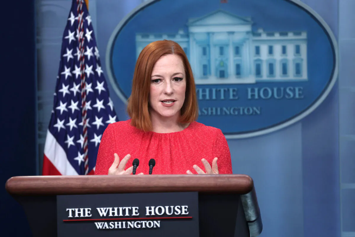 White House Press Secretary Jen Psaki speaks during a daily press briefing at the James Brady Press Briefing Room at the White House in Washington, on May 2, 2022. (Alex Wong/Getty Images)