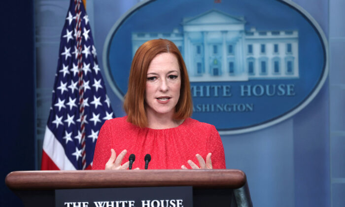 White House Press Secretary Jen Psaki speaks during a daily press briefing at the James Brady Press Briefing Room at the White House in Washington, on May 2, 2022. (Alex Wong/Getty Images)