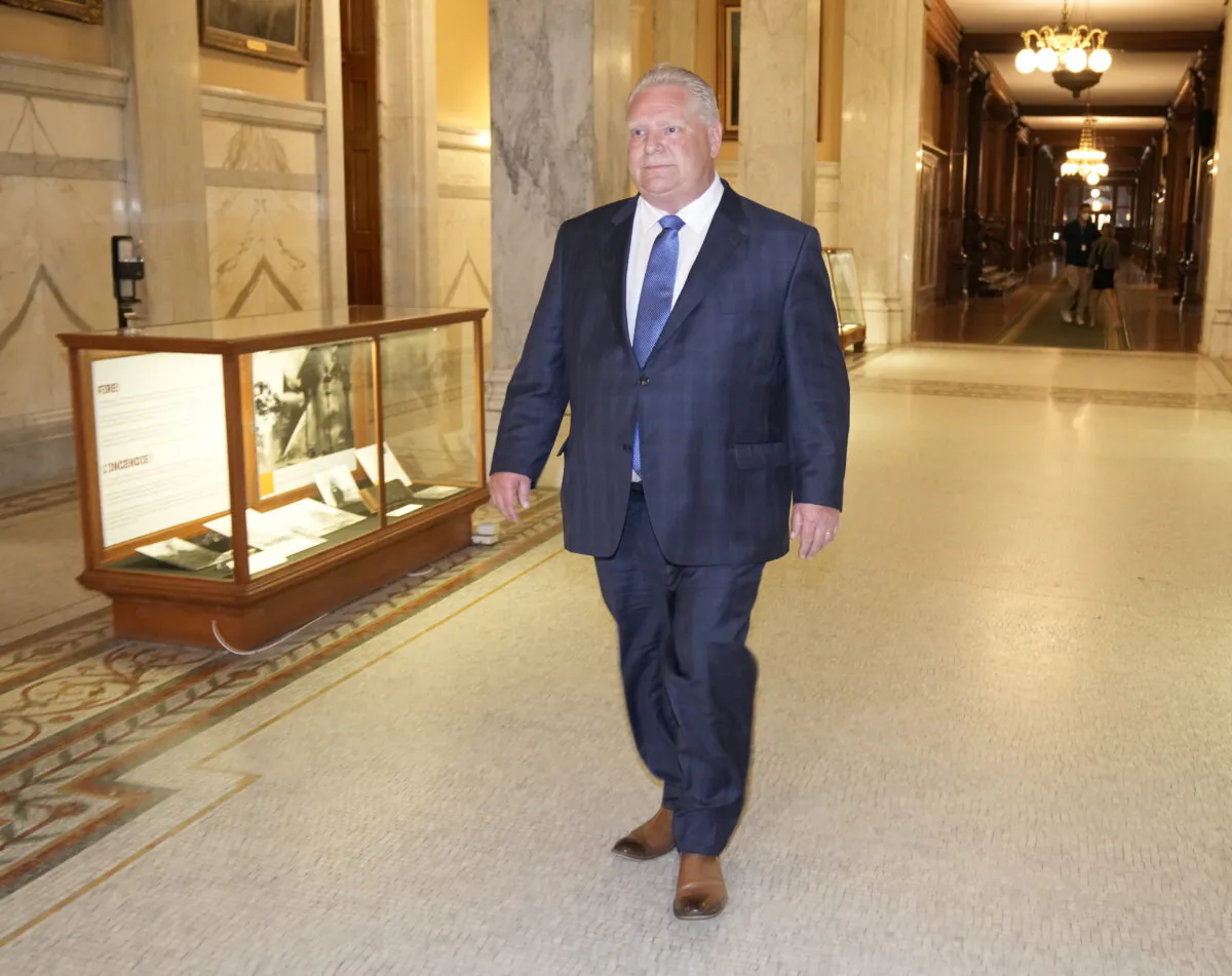 Ontario Premier Doug Ford heads to a meeting with Lt.-Gov. Elizabeth Dowdeswell to officially start the provincial election period, at Queen's Park in Toronto on May 3, 2022. (The Canadian Press/Frank Gunn)