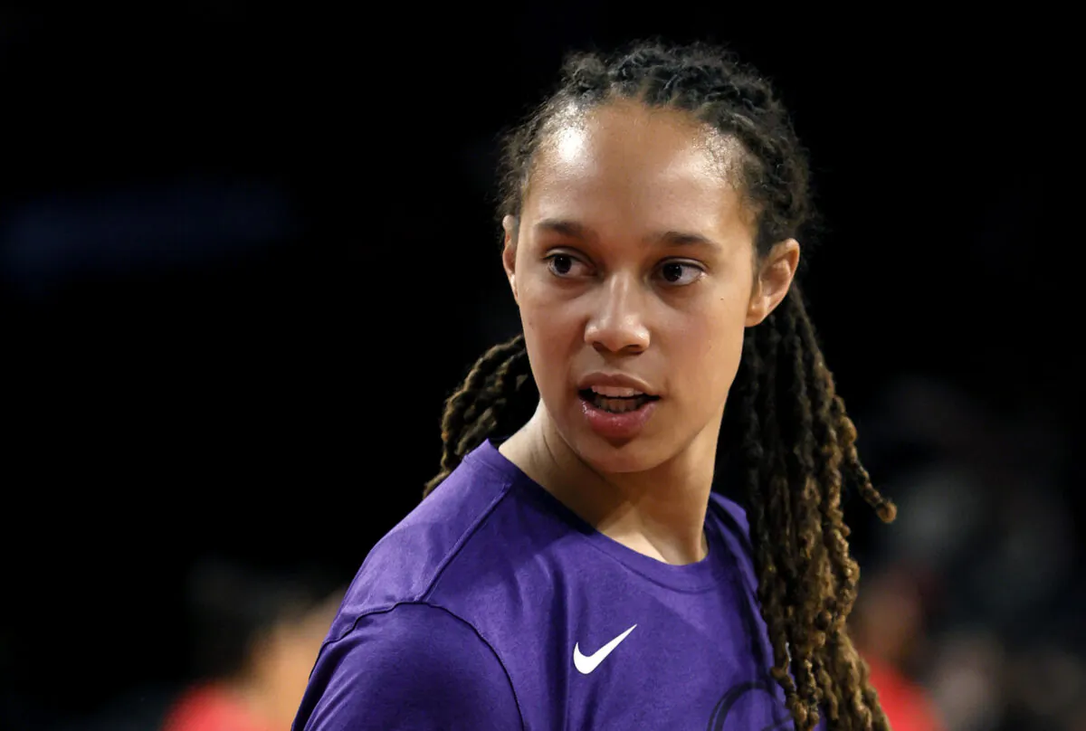 Brittney Griner #42 of the Phoenix Mercury warms up before Game Two of the 2021 WNBA Playoffs semifinals against the Las Vegas Aces at Michelob ULTRA Arena in Las Vegas on Sept. 30, 2021. (Ethan Miller/Getty Images)