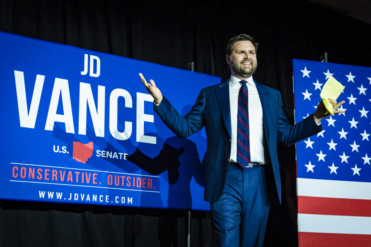 Republican U.S. Senate candidate J.D. Vance arrives onstage after winning the primary, at an election night event at Duke Energy Convention Center in Cincinnati, Ohio, on May 3, 2022. (Drew Angerer/Getty Images)