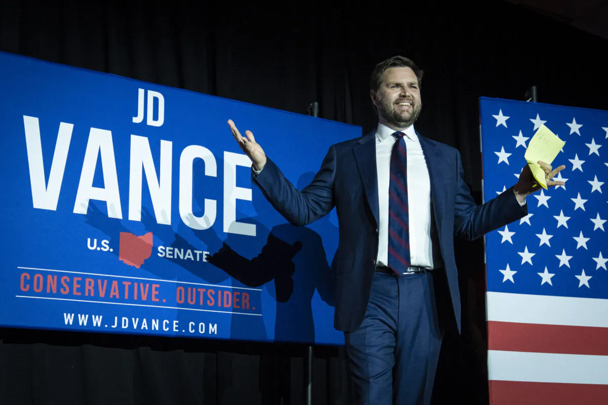 Republican U.S. Senate candidate J.D. Vance arrives onstage after winning the primary, at an election night event at Duke Energy Convention Center in Cincinnati, Ohio, on May 3, 2022. (Drew Angerer/Getty Images)
