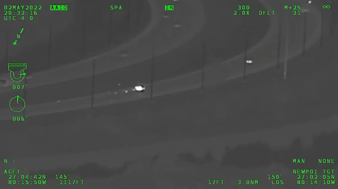 A 20-year-old man drove a stolen Mercedes SUV as fast as 178 mph (286 kph) during a chase night through six counties along Florida's Turnpike and Interstate 95, on May 4, 2022. (Martin County Sheriff’s Office via AP/Screenshot via The Epoch Times)