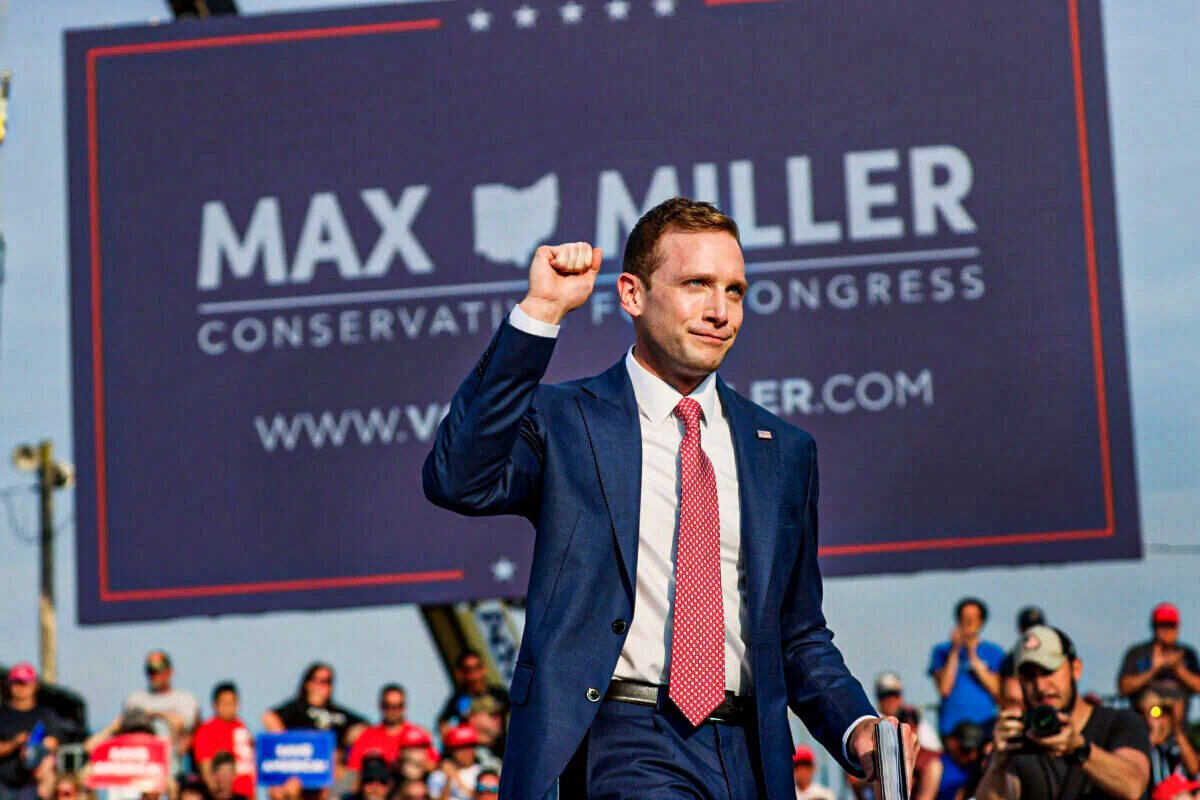 Max Miller arrives at a rally with former President Donald Trump at the Lorain County Fairgrounds in Wellington, Ohio, on June 26, 2021. (Scott Olson/Getty Images)