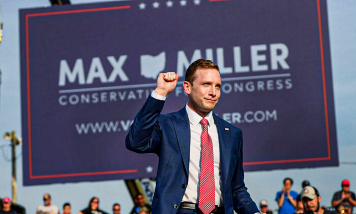 Max Miller arrives at a rally with former President Donald Trump at the Lorain County Fairgrounds in Wellington, Ohio, on June 26, 2021. (Scott Olson/Getty Images)