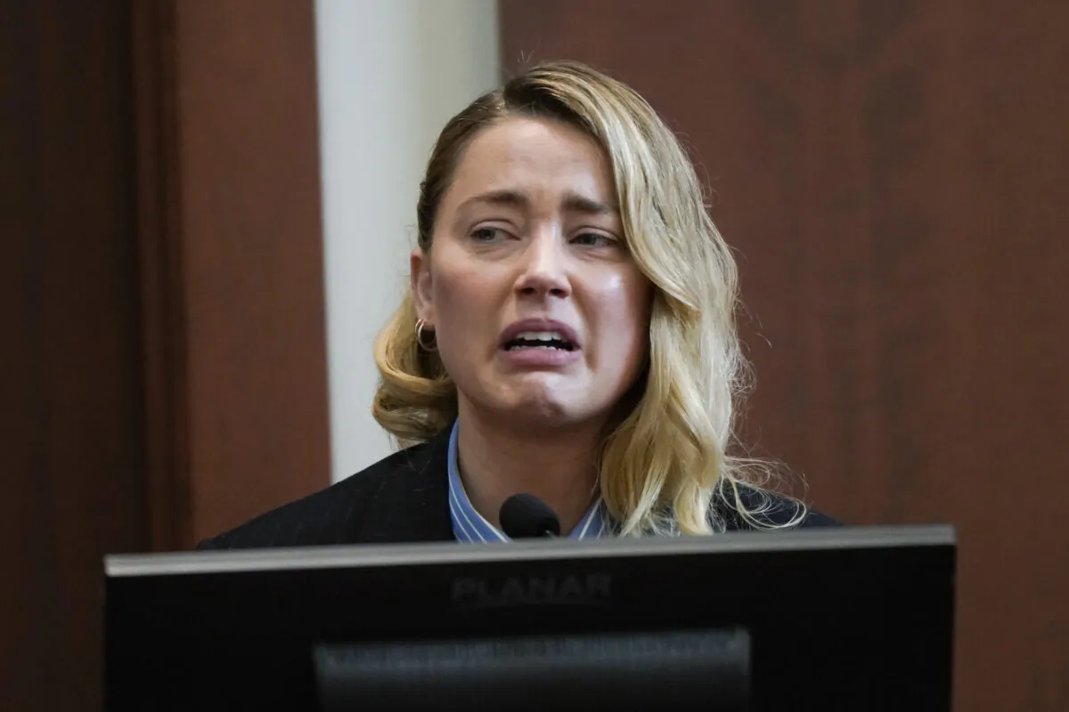 Actress Amber Heard testifies in the courtroom at the Fairfax County Circuit Court in Fairfax, Va., on May 4, 2022. (Elizabeth Frantz/Pool Photo via AP)
