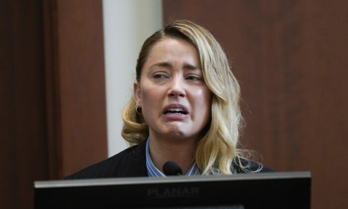 Actress Amber Heard testifies in the courtroom at the Fairfax County Circuit Court in Fairfax, Va., on May 4, 2022. (Elizabeth Frantz/Pool Photo via AP)