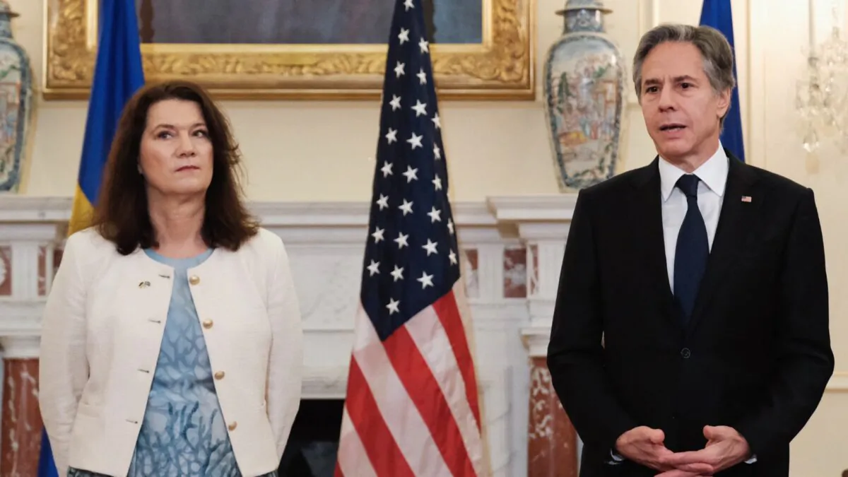 U.S. Secretary of State Antony Blinken meets with Swedish Foreign Minister Ann Linde at the State Department in Washington on May 4, 2022. (Michael McCoy/ POOL/AFP via Getty Images)