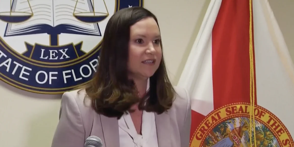 Florida Attorney General Ashley Moody holds a press conference in Tampa on May 5, 2022. (Screenshot/The Epoch Times)