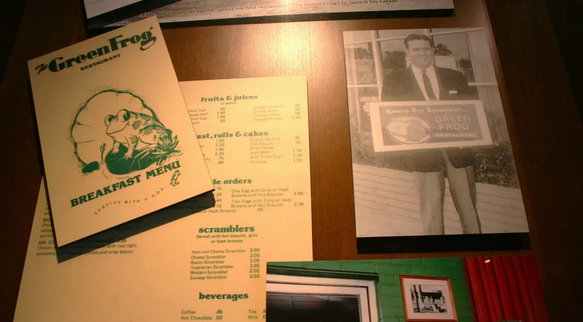 William “Bill” Darden, shown in the photo, was only 19 years old when he and his brother, Denham, opened the Green Frog Restaurant in Waycross in 1938. The landmark restaurant, the forerunner of Red Lobster, emerged as a luncheonette that featured Cokes for a nickel and sandwiches for 15 cents to eventually becoming known for its fine dining. (Mary Ann Anderson/TNS)