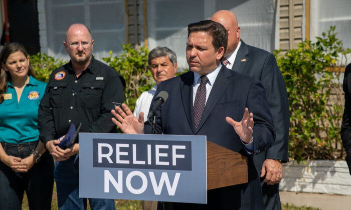 Florida Gov. Ron DeSantis addresses the media in Fort Myers, Fla. Feb. 2022 (Courtesy of The Governor's Office)