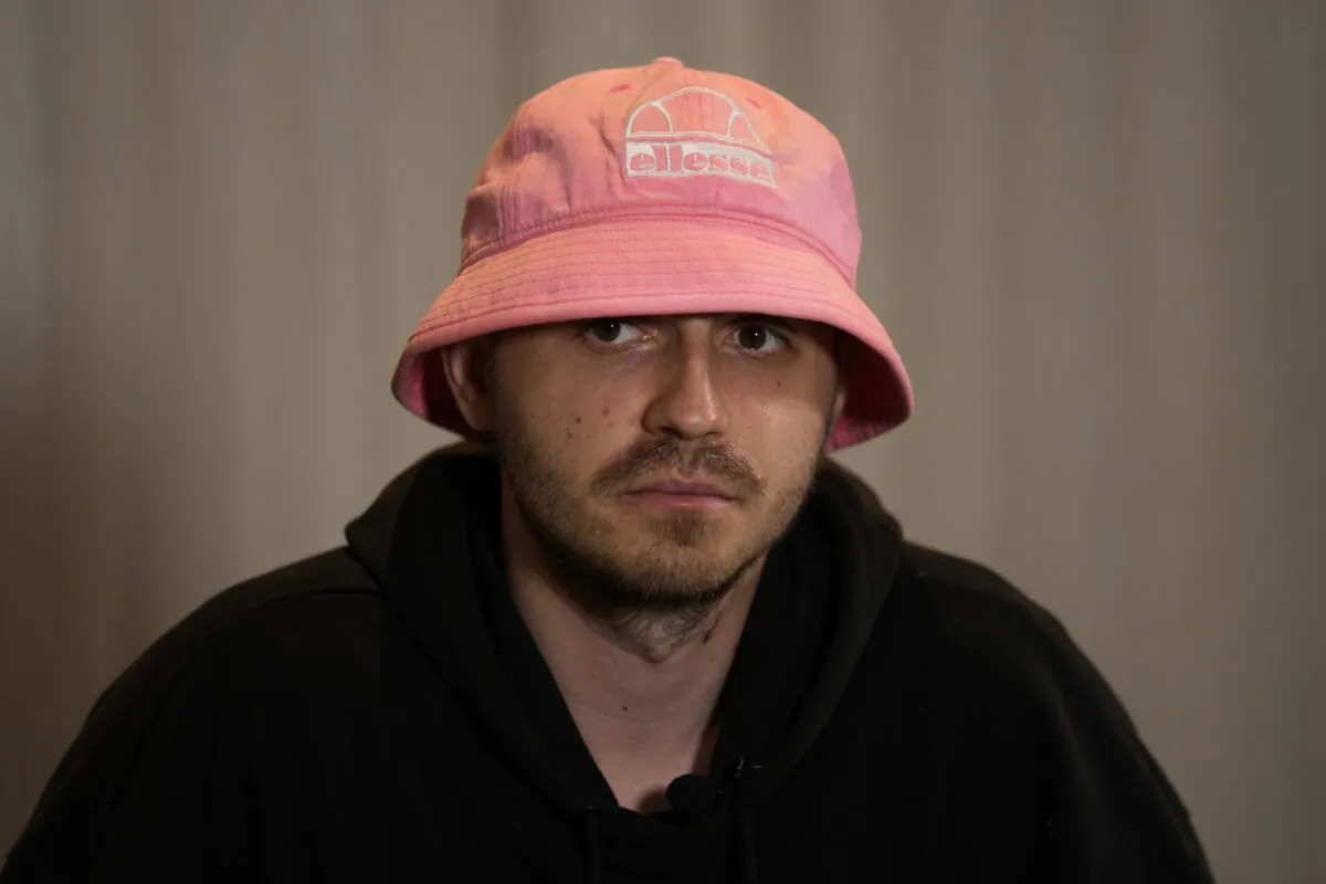 Oleh Psiuk, frontman of Ukraine's Kalush Orchestra, during an interview in Turin, Italy, on May 5, 2022. (Antonio Calanni/AP Photo)
