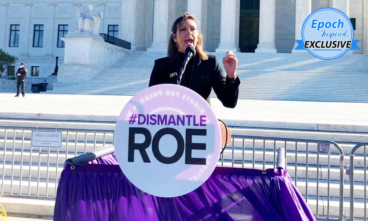 Kelly Lester speaks in a prayer rally in front of the U.S. Supreme Court in Washington, D.C. when it was announced that the Dobbs v. Jackson case would be heard in December 2021. (Courtesy of Kelly Lester)