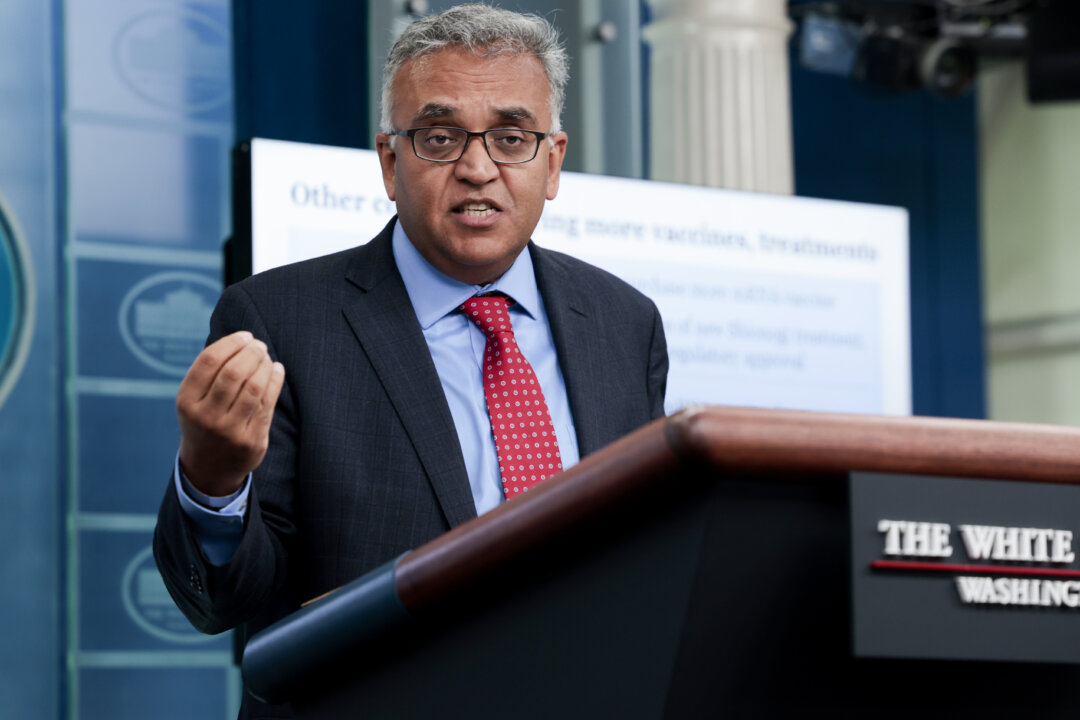 Dr. Ashish Jha, the White House COVID-19 coordinator, speaks to reporters at the White House in Washington on April 26, 2022. (Anna Moneymaker/Getty Images)