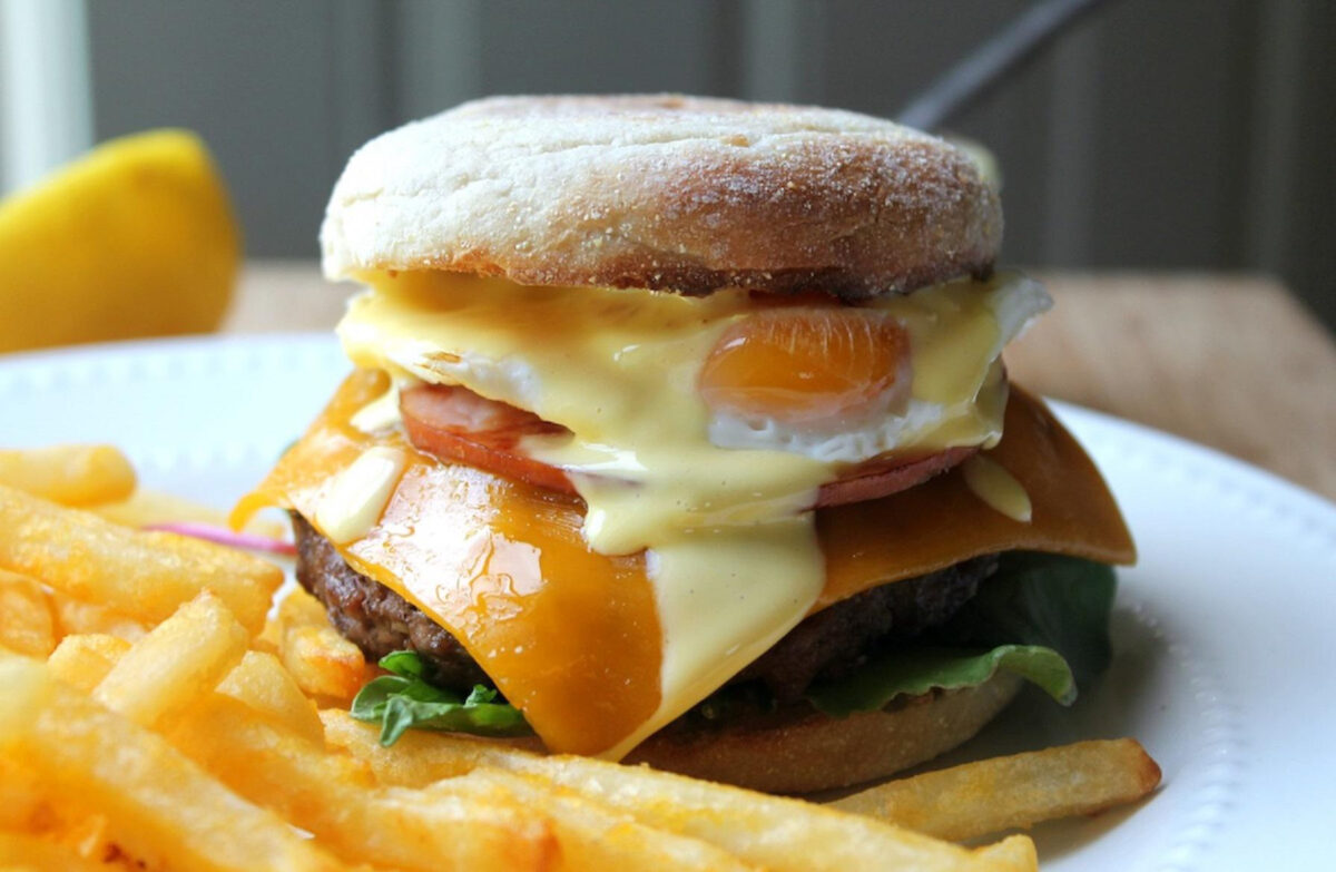 Eggs Benedict Burger. (Courtesy of Christine Hadden/Food Schmoody Blog)