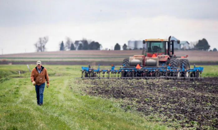 American farmer Roger Murphy putting fertilizer in the ground on April 23, 2020, near Dwight, Illinois. (Scott Olson/Getty Images)