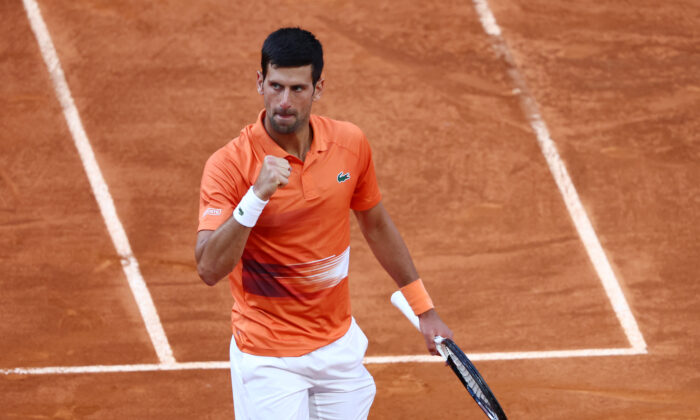 Novak Djokovic of Serbia during day ten of Mutua Madrid Open at La Caja Magica, in Madrid, Spain, on May 7, 2022. (Clive Brunskill/Getty Images)