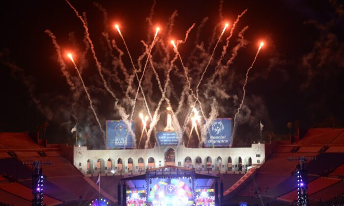 Fireworks explode over the Los Angeles Memorial Coliseum during the 2015 Special Olympics World Games Opening Ceremony, in Los Angeles, Calif., on July 25, 2015. (Robyn Beck/AFP via Getty Images)