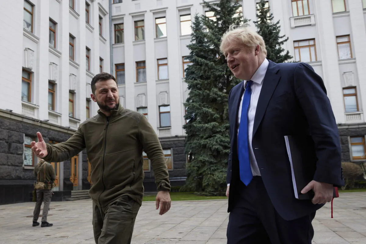 Boris Johnson meets president Volodymyr Zelensky in Kyiv in April 2022. (Ukrainian Presidential Press Office/PA)