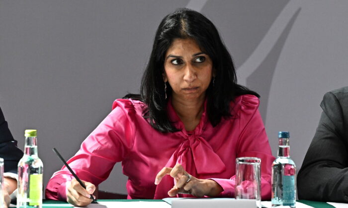 Attorney General Suella Braverman during a regional cabinet meeting at Middleport Pottery in Stoke on Trent, England, on May 12, 2022. (Oli Scarff/PA)