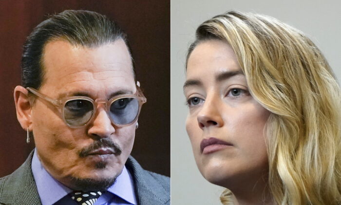 Actors Johnny Depp (L) and Amber Heard at the Fairfax County Circuit Court in Fairfax, Va., on May 4, 2022. (Elizabeth Frantz/Pool Photos via AP)