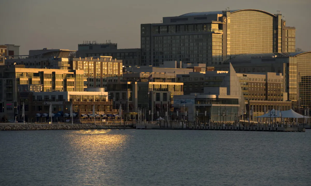 The National Harbor, a multi-use waterfront development along the Potomac River in Prince George's County, Md., and entertainment complex near Wash., on Feb. 17, 2012. (Linda Davidson/The Washington Post via AP)