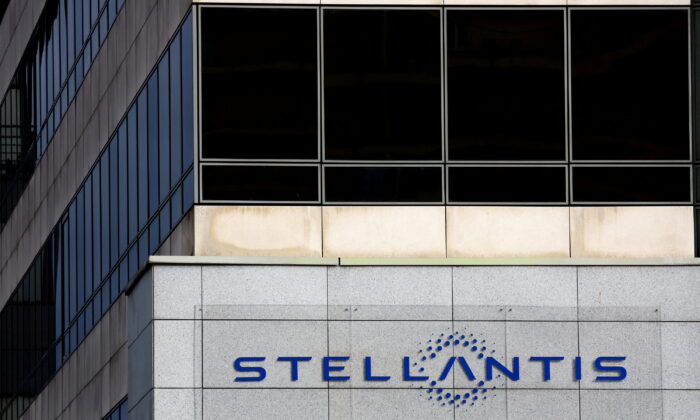 Stellantis logo on the company's headquarters in Poissy near Paris, on Feb. 20, 2022. (Gonzalo Fuentes/Reuters)