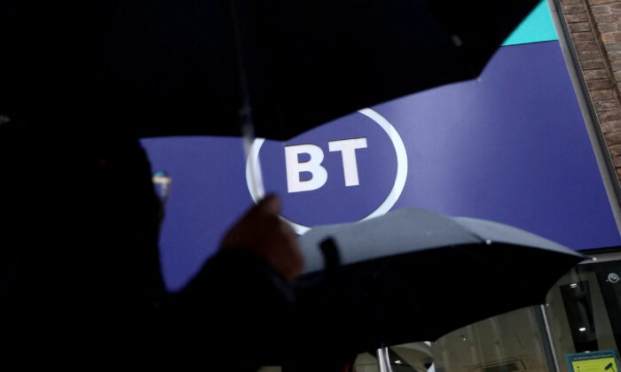 Logo of British Telecom (BT) outside a store in London on Nov.15, 2019. (Simon Dawson/Reuters)