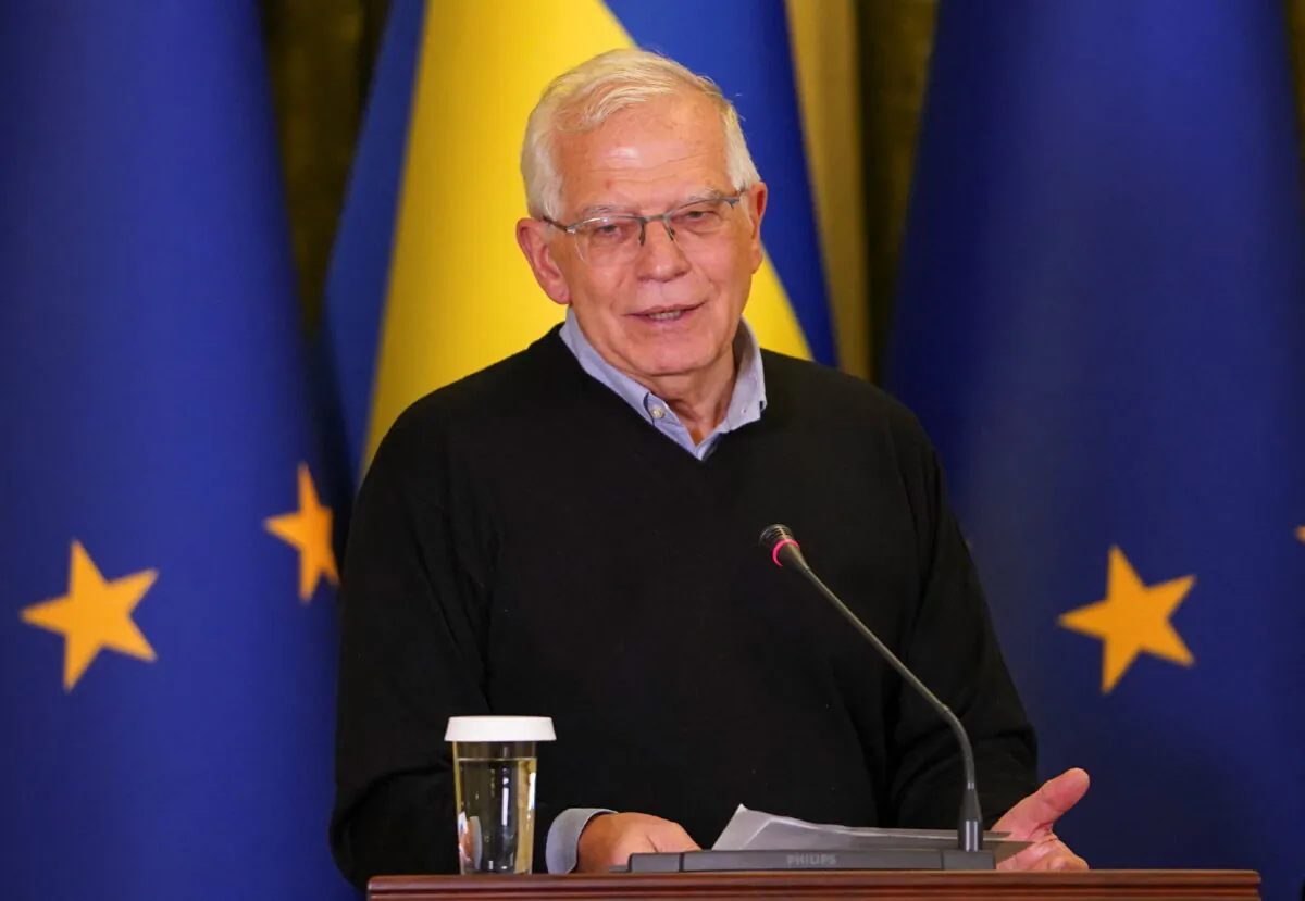 High Representative of the European Union for Foreign Affairs and Security Policy Josep Borrell attends a news conference, as Russia's invasion of Ukraine continues, in Kyiv, Ukraine, April 8, 2022. (Janis Laizans/Reuters)