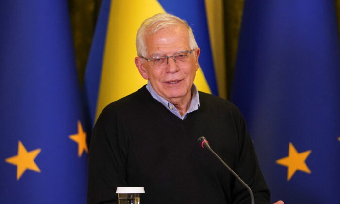 2022 年 4 月 8 日，在乌克兰基辅，随着俄罗斯继续入侵乌克兰，欧盟外交和安全政策高级代表 Josep Borrell 出席新闻发布会。（Janis Laizans/路透社）