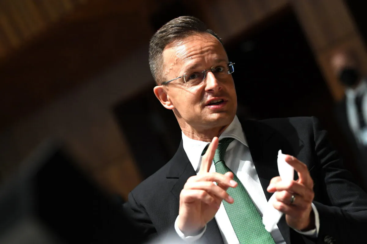 Hungarian Foreign Minister Peter Szijjarto in Luxembourg on June 22, 2021. (John Thys/Reuters)