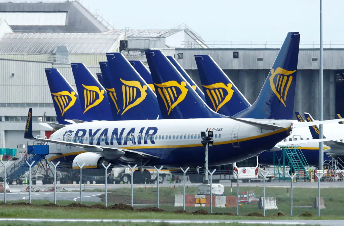 Ryanair planes are seen at Dublin Airport, following the COVID-19 outbreak, on May 1, 2020. (Jason Cairnduff/Reuters)