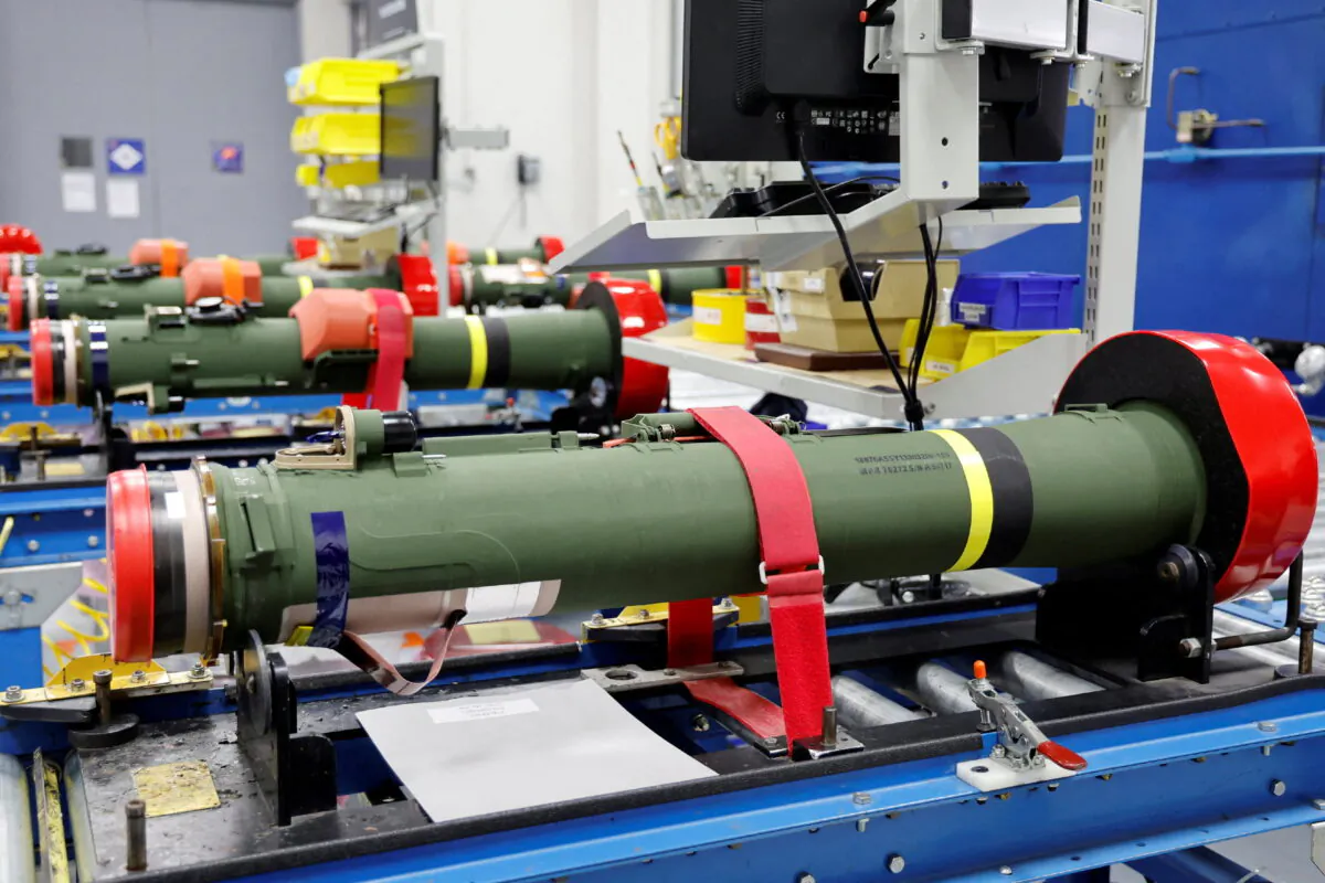 Javeline anti-tank missiles are displayed on the assembly line at a Lockheed Martin weapons factory in Troy, Ala., on May 3, 2022. (Reuters/Jonathan Ernst/File Photo)