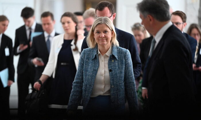 Sweden's Prime Minister Magdalena Andersson arrives prior to a meeting with India's Prime Minister Narendra Modi, at Christiansborg Castle, in Copenhagen, Denmark, on May 4, 2022. (Ritzau Scanpix/Philip Davali via Reuters)