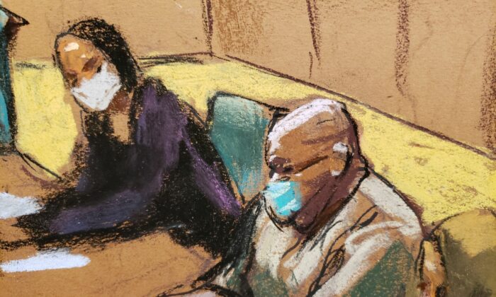 In this courtroom sketch Frank James, the suspect in the Brooklyn subway shooting, sits as he appears during his court hearing in New York City, on Apr. 14, 2022. (Jane Rosenberg/Reuters)