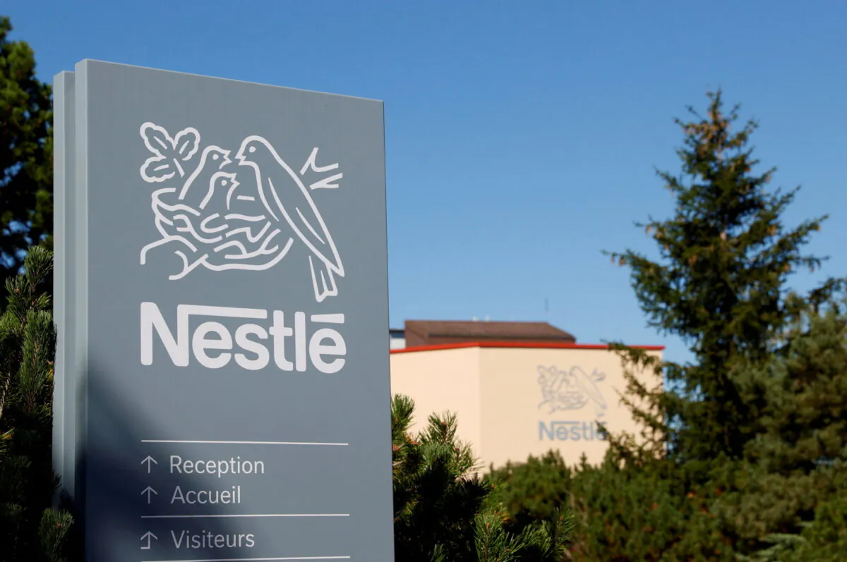 A logo is pictured on the Nestlé research center at Vers-chez-les-Blanc in Lausanne, Switzerland, on Aug. 20, 2020. (Denis Balibouse/Reuters)