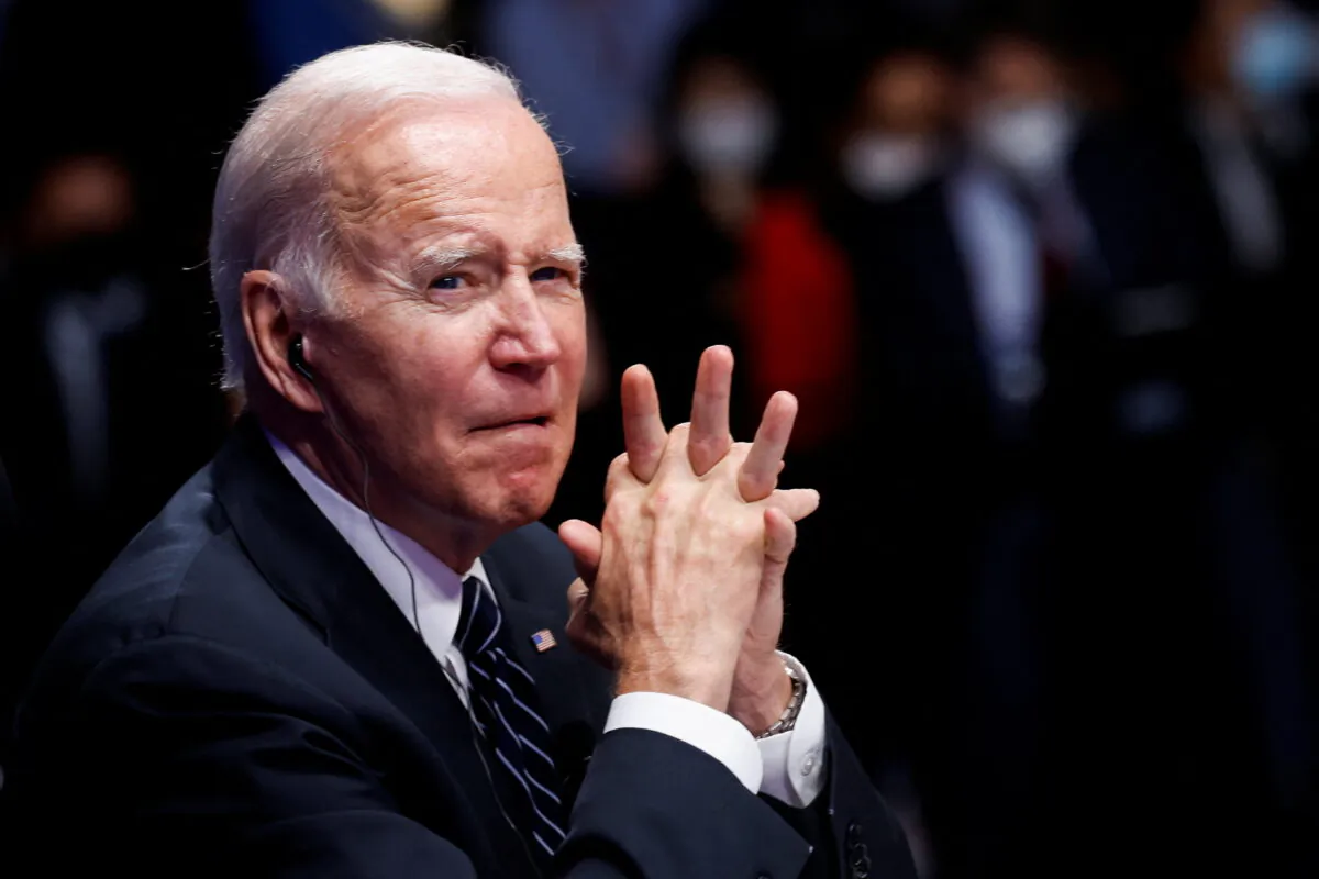 President Joe Biden attends an Indo-Pacific Economic Framework for Prosperity (IPEF) launch event at Izumi Garden Gallery in Tokyo, Japan, on May 23, 2022. (Jonathan Ernst/Reuters)