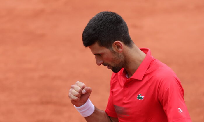 Serbia's Novak Djokovic reacts during his second round match against Slovakia's Alex Molcan at the French Open in Roland Garros stadium in Paris on May 25, 2022. (Pascal Rossignol/Reuters)