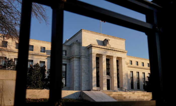 The Federal Reserve building in Washington on Jan. 26, 2022. (Joshua Roberts/Reuters)