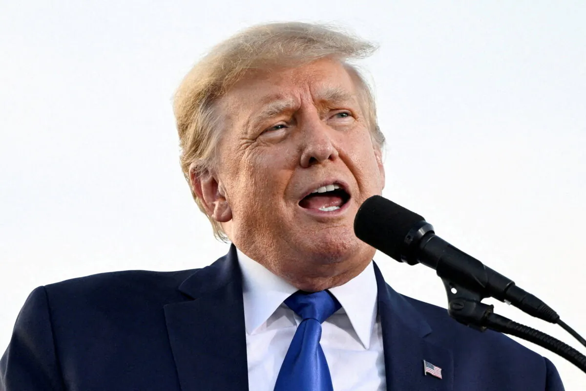 Former President Donald Trump speaks during a rally to boost Ohio Republican candidates ahead of their May 3 primary election, at the county fairgrounds in Delaware, Ohio, on April 23, 2022. (Gaelen Morse/Reuters)