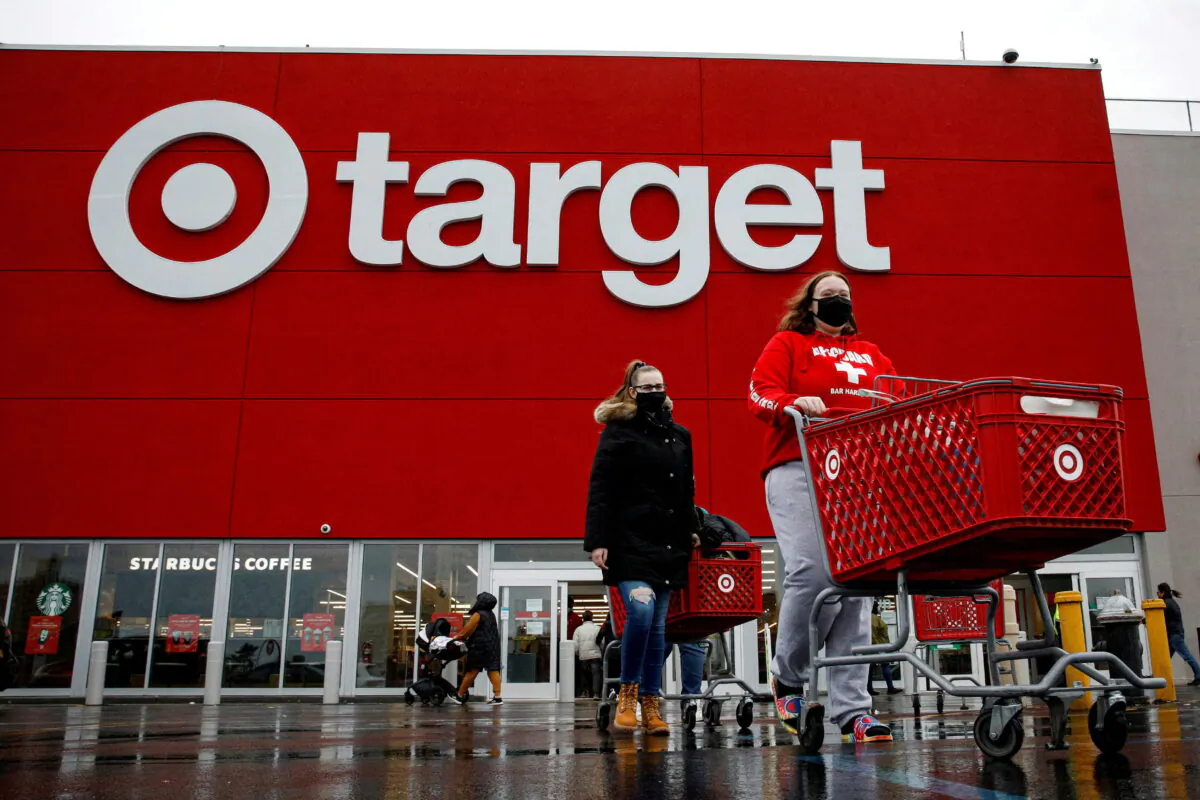 Shoppers exit a Target store during Black Friday sales in Brooklyn, New York, on Nov. 26, 2021. (Brendan McDermid/Reuters)