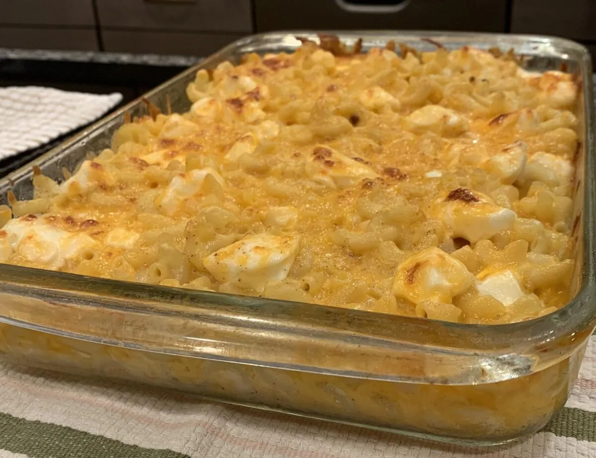 The best-ever mac and cheese includes cream cheese. (Photo courtesy of Carolyn Menyes/The Daily Meal)