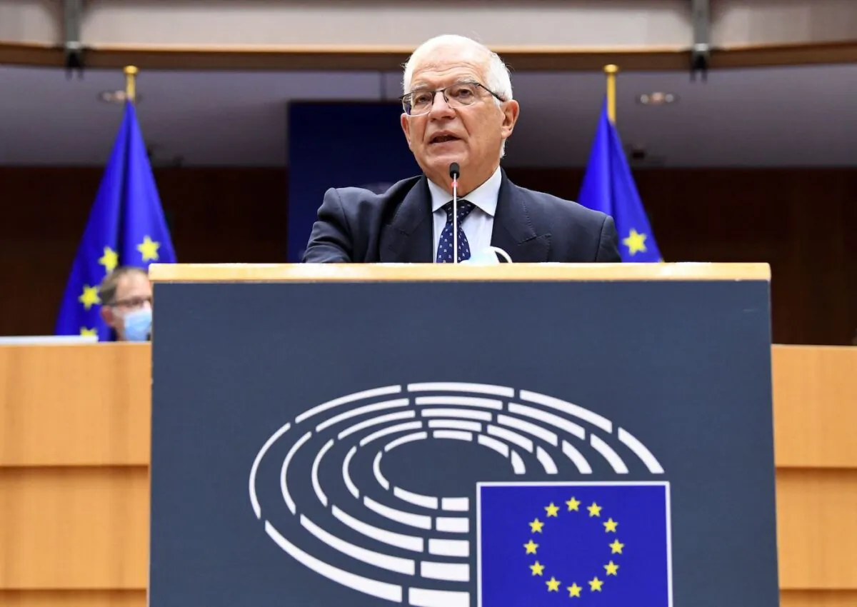 European Union for Foreign Affairs and Security Policy, Spanish Josep Borrell, gives a speech during a plenary session at the EU Parliament in Brussels on Nov. 10, 2021. (John Thys/AFP via Getty Images)