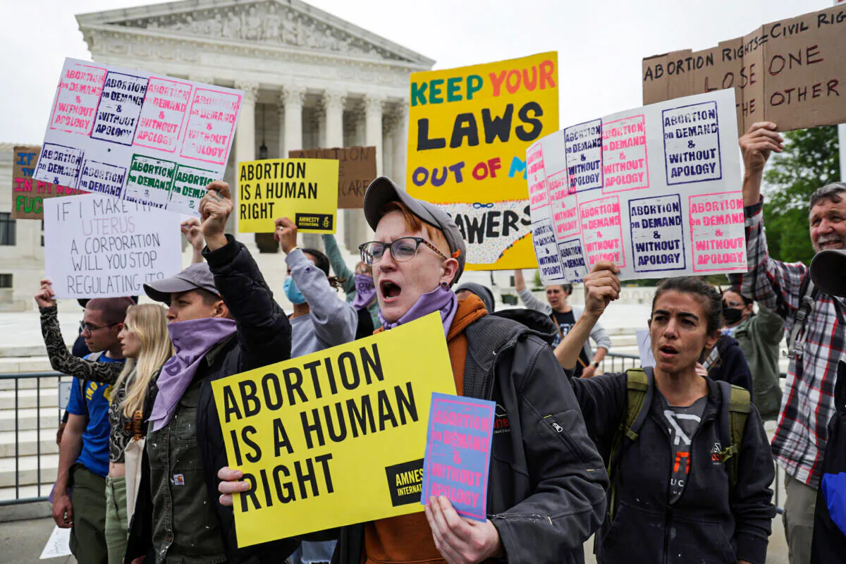Pro-abortion activists protest in front of the Supreme Court in Washington on May 3, 2022. (Alex Wong/Getty Images)