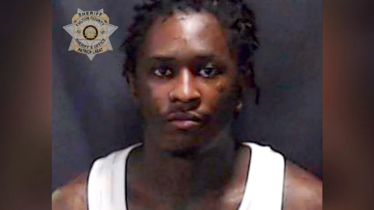Atlanta rapper Young Thug in a booking photo.  (Fulton County Sheriff’s Office via AP)
