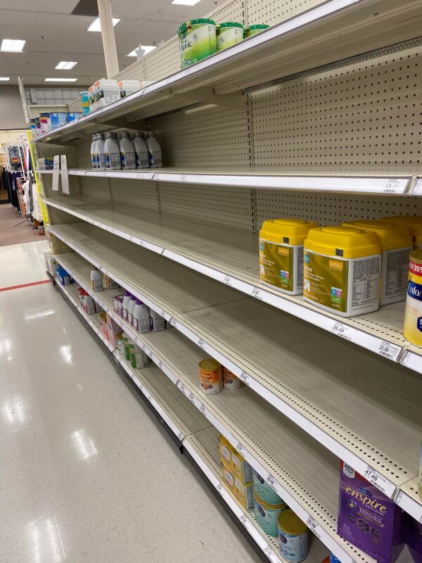 Empty shelves in a Target store are becoming a familiar sight for many parents at multiple stores across the nation. 