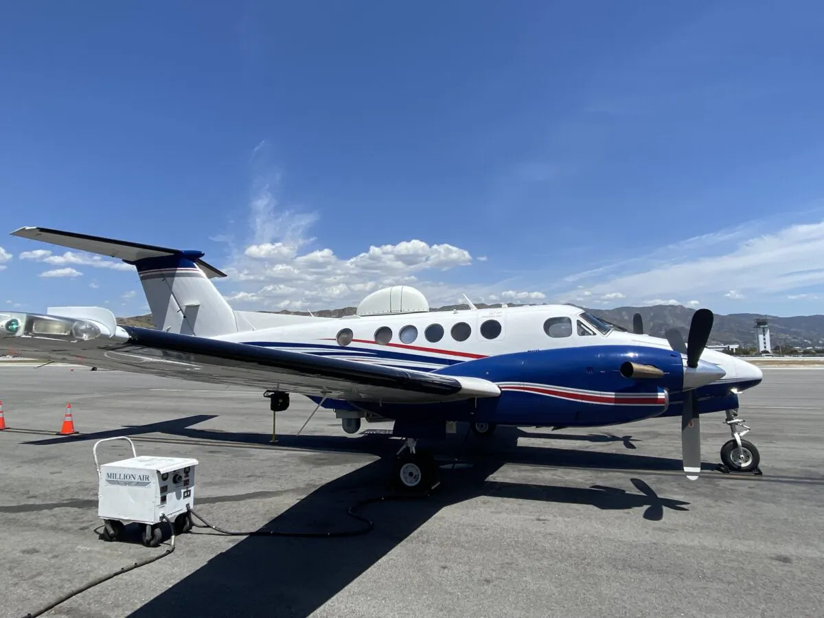 The “Intel-24” aircraft at the Hollywood Burbank Airport in Burbank, Calif., on May 10, 2022. (Jill McLaughlin/The Epoch Times)